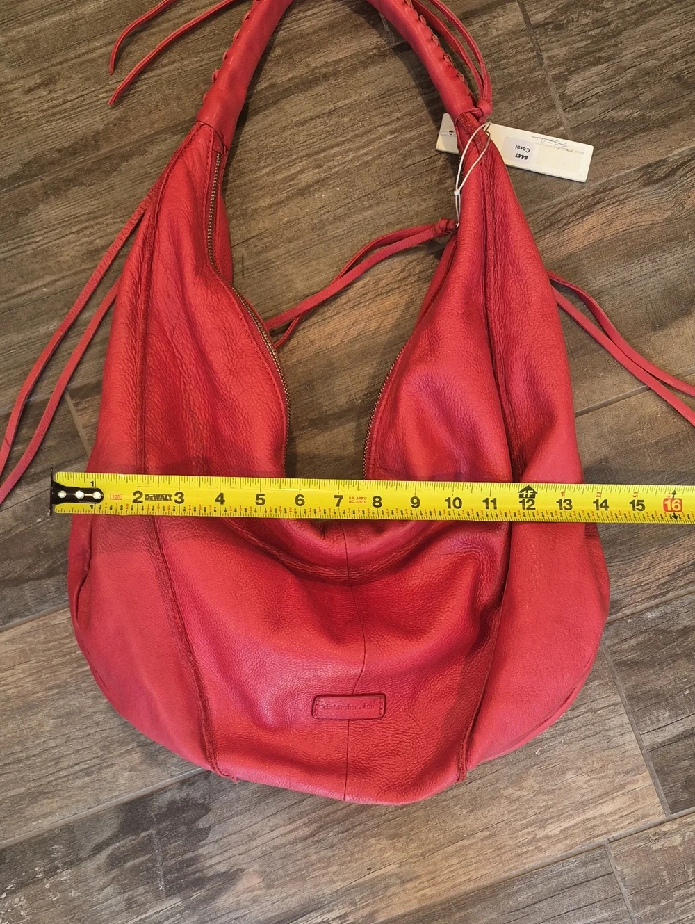 Christopher Kon Coral Red Genuine Leather Braided Handle Hobo Shoulder Bag
